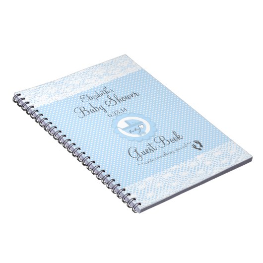 青いレースベビーのシャワーの来客名簿 ノートブック (右側)