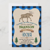 青いログジャムの鹿の誕生日パーティー 招待状 (正面)