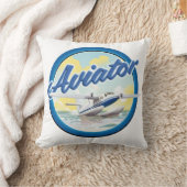 青いロゴの水上飛行機パイロット クッション (ブランケット)