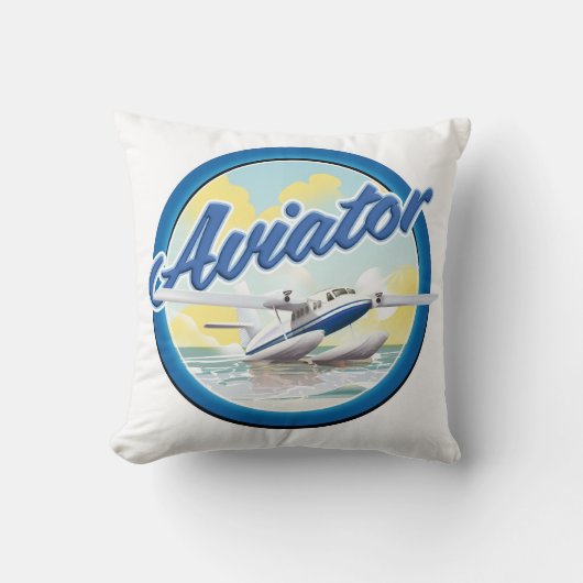 青いロゴの水上飛行機パイロット クッション (正面)
