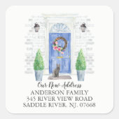 青いロシアのドア新しい住所ラベルのシール スクエアシール (正面)