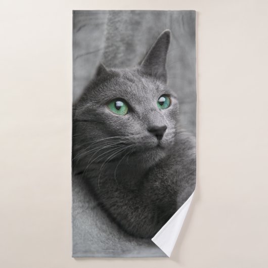 青いロシアの猫と緑の目 バスタオル (バスタオル)