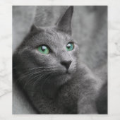 青いロシアの猫と緑の目 ワインラベル (シングルラベル)