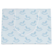 青いロッキングウマ柄ベビーシャワー抱き枕 ラージペーパーバッグ (正面)