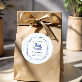 青いロッキングホースのスケッチ赤ちゃんシャワーの好意 ラウンドシール