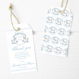 青いロッキングホースのボホベイビーボーイシャワーのサンクユー ギフトタグ