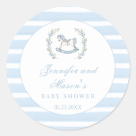 青いロッキングホースクラシックボーホ男の赤ちゃんシャワー ラウンドシール