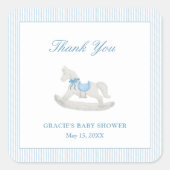 青いロッキングホース男の子の赤ちゃんシャワーありがとう スクエアシール (正面)