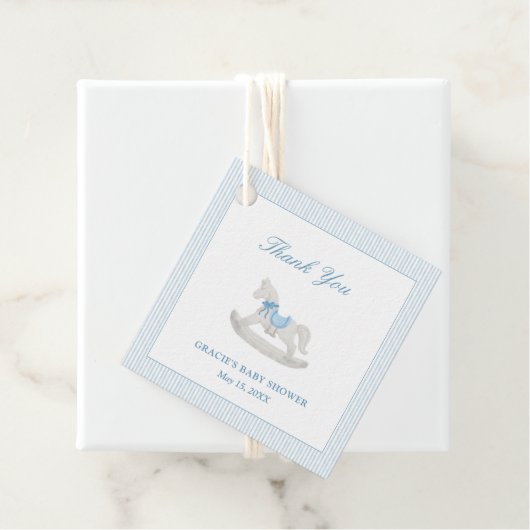 青いロッキングホース男の子の赤ちゃんシャワーありがとう フェイバータグ (インサイチュ)