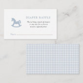 青いロッキングホース男の赤ちゃんシャワーおむつラッフル エンクロージャーカード (正面/裏面)