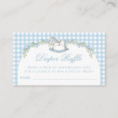 青いロッキングホース男の赤ちゃんシャワーおむつラッフル エンクロージャーカード (正面)