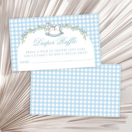 青いロッキングホース男の赤ちゃんシャワーおむつラッフル エンクロージャーカード