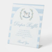 青いロッキングホース男の赤ちゃんシャワーおむつラッフル 台座サイン (正面)