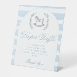 青いロッキングホース男の赤ちゃんシャワーおむつラッフル 台座サイン