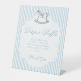 青いロッキングホース男の赤ちゃんシャワーおむつラッフル 台座サイン