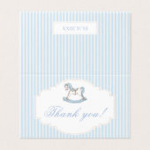 青いロッキングホース男の赤ちゃんシャワーサンキューカード (外部フラット)