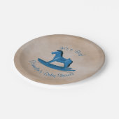 青いロッキングホース赤ちゃんシャワー ペーパープレート (アングル)