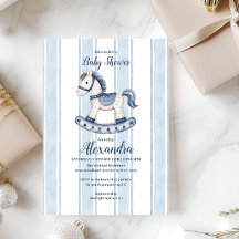 青いロッキングホース赤ちゃんシャワー