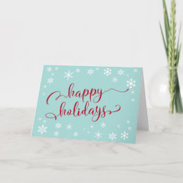 青いロビンの卵色の背景に赤いHoliday Typography シーズンカード