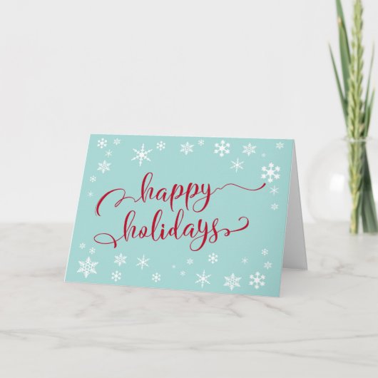 青いロビンの卵色の背景に赤いHoliday Typography シーズンカード (正面)