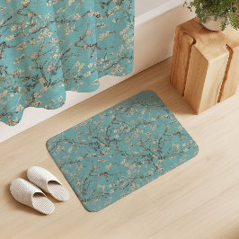 青いロビン卵色の上のゴッホの「アーモンドの花」 バスマット