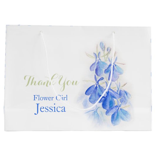 青いロベリアによっては白く青い好意のギフトバッグが開花します ラージペーパーバッグ (裏面)