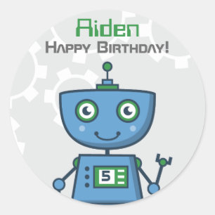 青いロボットの少年 お誕生日おめでとう ラウンドシール