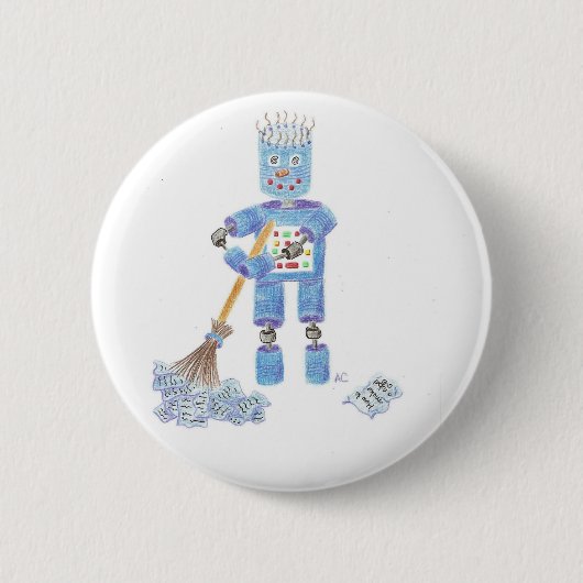 青いロボットボタン 缶バッジ (正面)