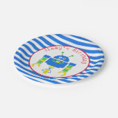 青いロボット誕生日の紙皿 ペーパープレート (アングル)