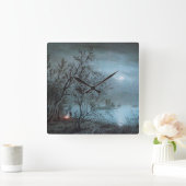 青いロマンチックな夜景画 スクエア壁時計 (ホーム)