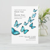 青いロマンチックな蝶。空気エレガント結婚の 招待状 (スタンド正面)