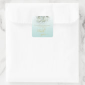 青いロマンチックグラデーションなフローラ金ゴールド書 スクエアシール (バッグ)