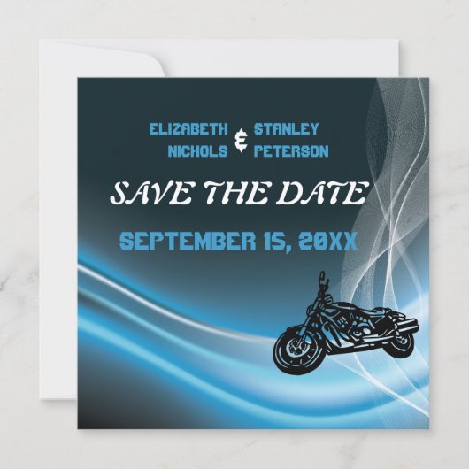 青いロードバイクのウェディング Save the Date のお知らせ セーブザデート (正面)