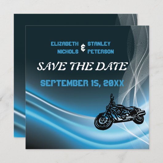 青いロードバイクのウェディング Save the Date アナウンスメント セーブザデート (正面/裏面)