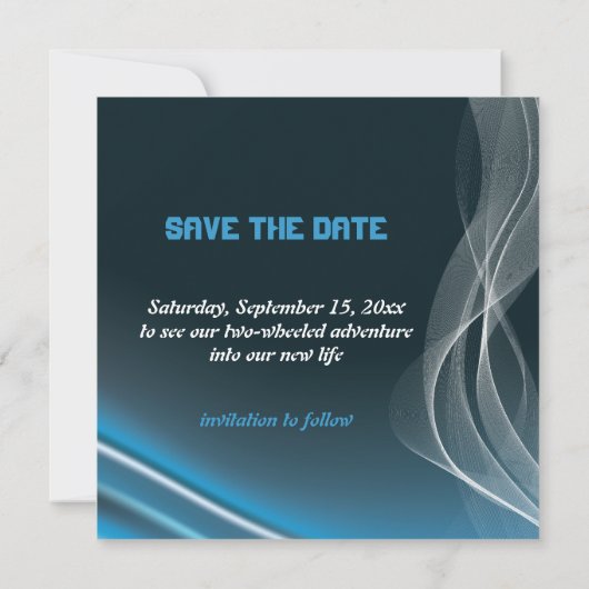 青いロードバイクのウェディング Save the Date アナウンスメント セーブザデート (裏面)