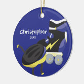 青いローラースケートのスポーツのクリスマスのオーナメント セラミックオーナメント (左)