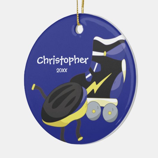 青いローラースケートのスポーツのクリスマスのオーナメント セラミックオーナメント (左)
