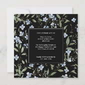 青いワイルドフラワーオンブラック、正方形フォト卒業 招待状 (裏面)