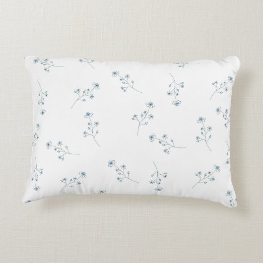青いワイルドフラワーパターン アクセントクッション (裏面)