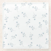 青いワイルドフラワーパターン ガラスコースター (正面)