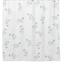 青いワイルドフラワーパターン シャワーカーテン
