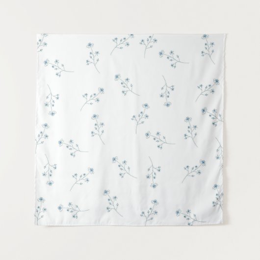 青いワイルドフラワーパターン タペストリー (正面)