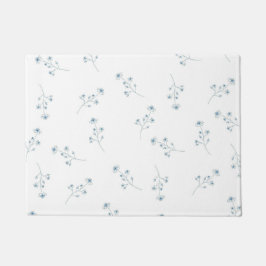 青いワイルドフラワーパターン ドアマット