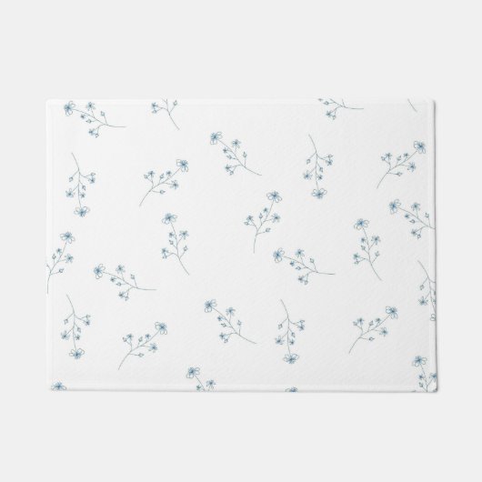 青いワイルドフラワーパターン ドアマット (正面)