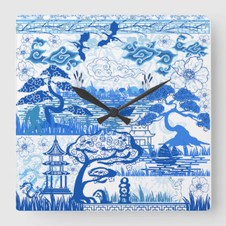 青いワイルド時計 スクエア壁時計