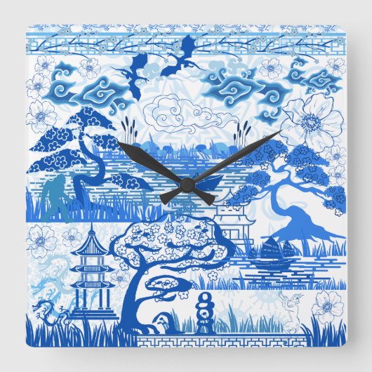 青いワイルド時計 スクエア壁時計 (正面)