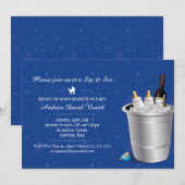 青いワインとベビーボトル シップ・アンド・シー ベビーシャワー 招待状 (正面/裏面)