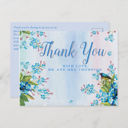 青いワスレナグサの感謝 ポストカード (正面/裏面)