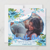 青いワスレナグサの花のSave the dates 発表 マグネット招待状 (正面)