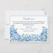 青いワスレナグサの花枠の葬儀 サンキューカード (正面)